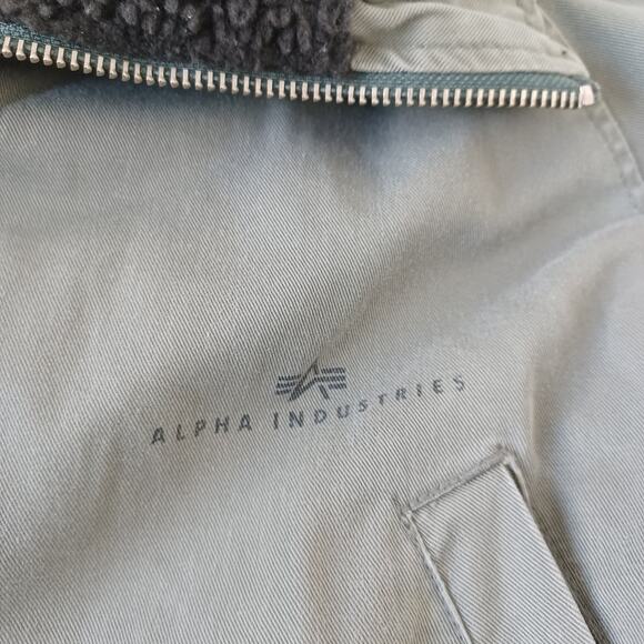 Alpha Industries N-3B Parka Jacket M Sage Green Sherpa Lined Hood Military Coat - Picture 4 of 11
